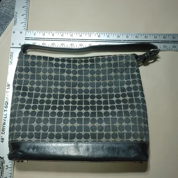 Kate Spade Should Bag New York Black Beige Canvas Leather Patterned Shoulder - Picture 4 of 8